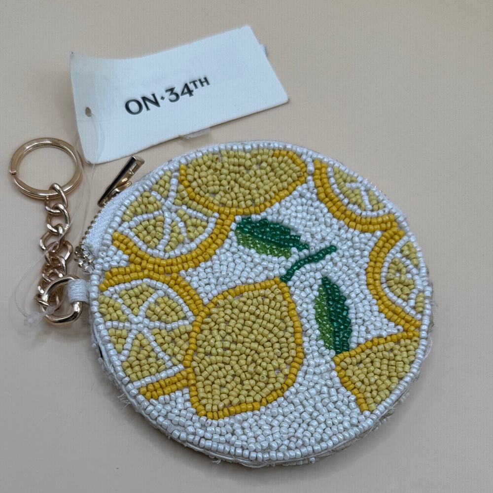 ON:34TH Lemon Beaded Coin Purse - White, Yellow, and Green